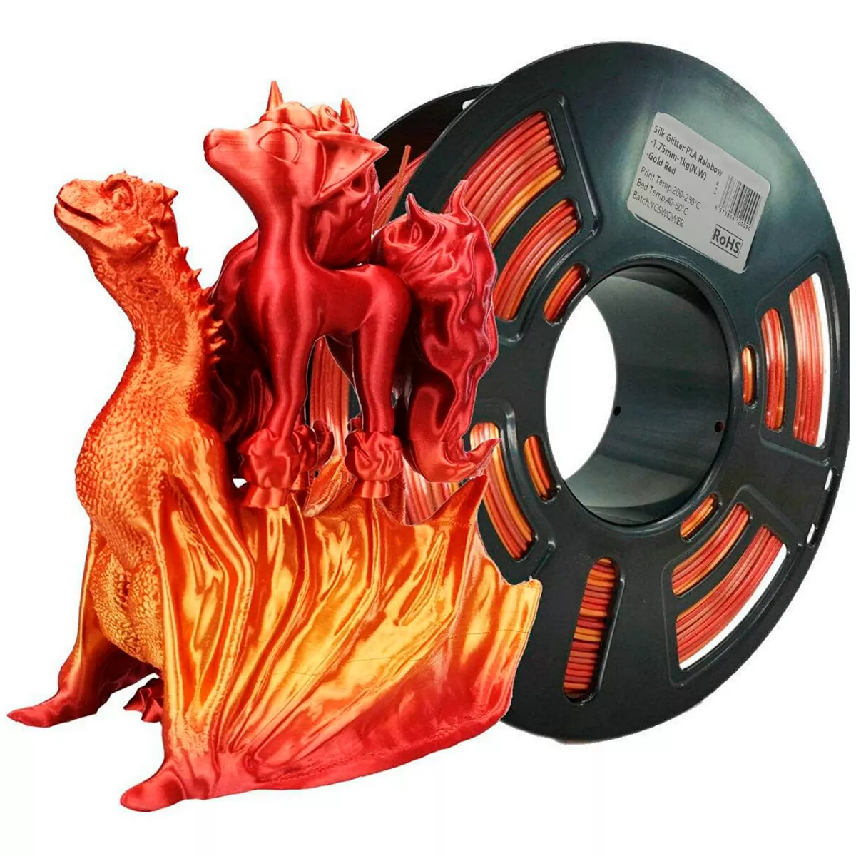 PLA Rainbow Colour Silk Gold & Glitter Red
